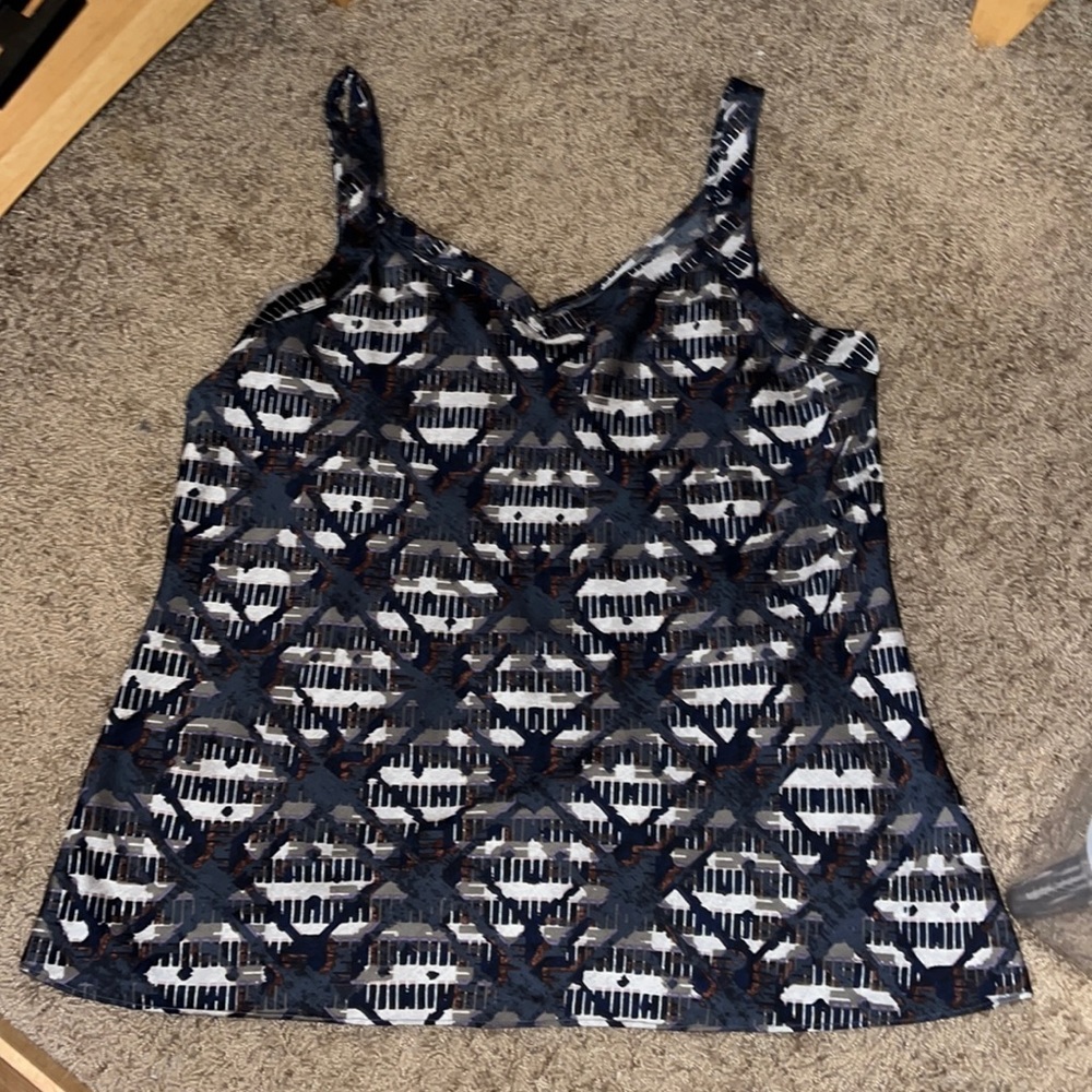 NIC+ZOE Blue and White Patterned Tank Top